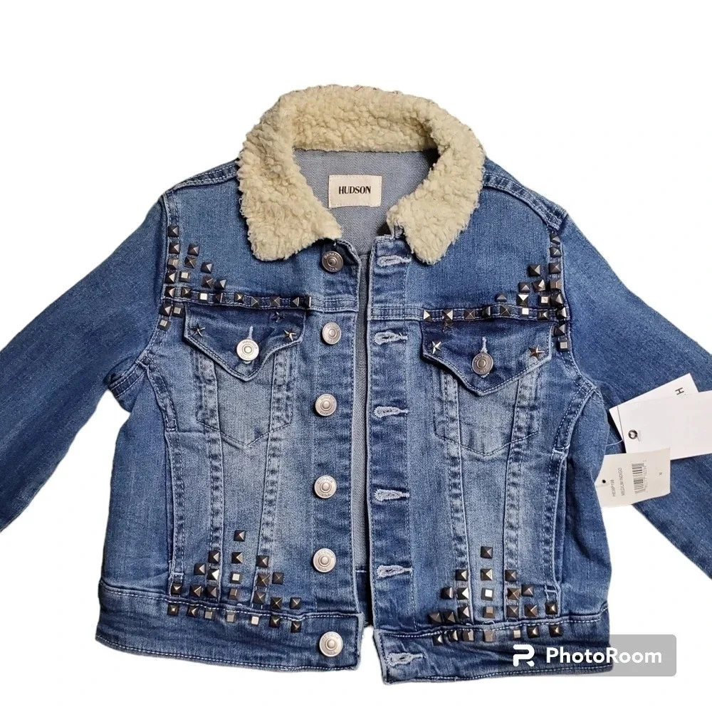 Hudson Mariah Crop‎ Denim Jacket W/ Faux Shearling Collar